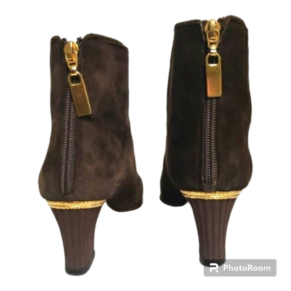 Di Sandro Italy suede booties size 7 (37.5) gold trim zipper brown - Picture 12 of 12